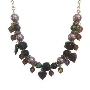 Vintage Glass and Metal Amethyst and Rose Color Necklace
